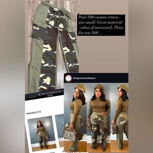 Super cute army fatigue pants . Unfortunately gained weight can’t fit them.